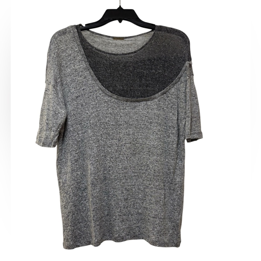 REBECCA MINKOFF Gray Linen Boxy Short Sleeve T-Shirt